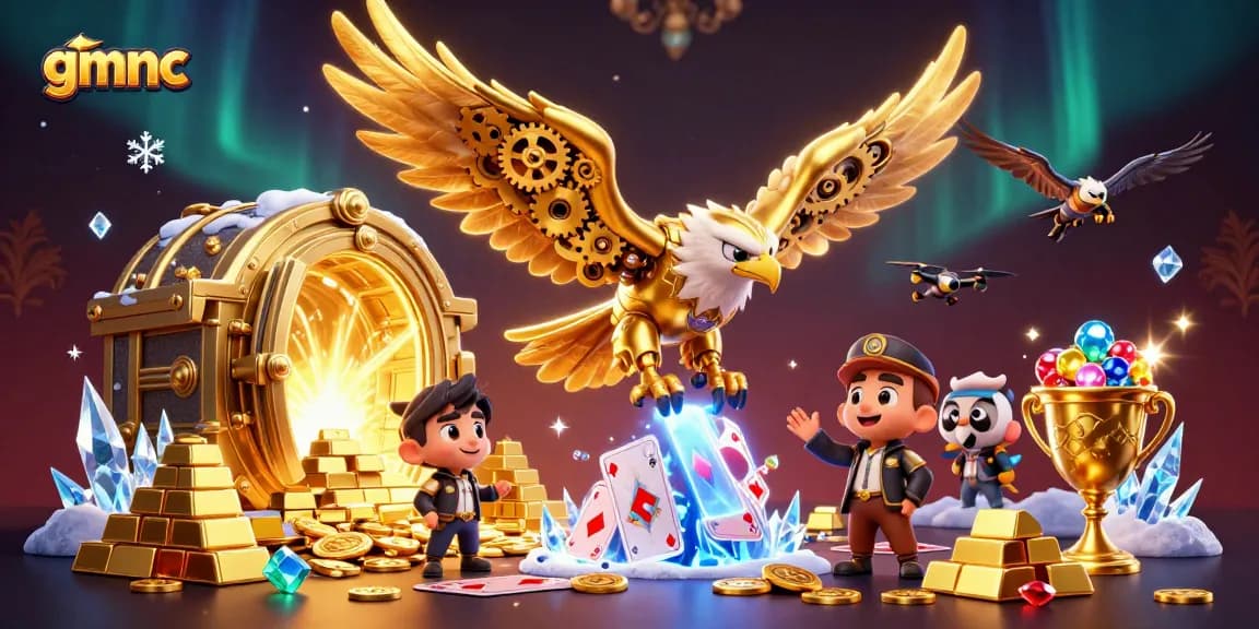 gmnc reveals shimmering treasures in a dynamic casino world filled with gold and cards.