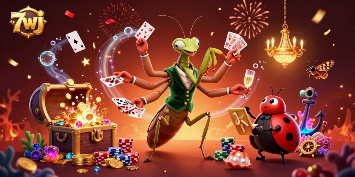 Experience 7wj with a giant mantis card sharp, a ladybug pit boss, and underwater treasures.
