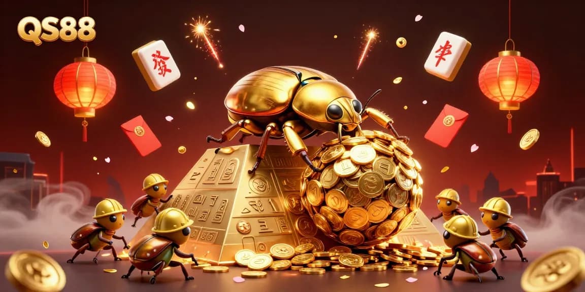 Experience QS88's dynamic world where golden dung beetles embody the excitement of casino adventures.