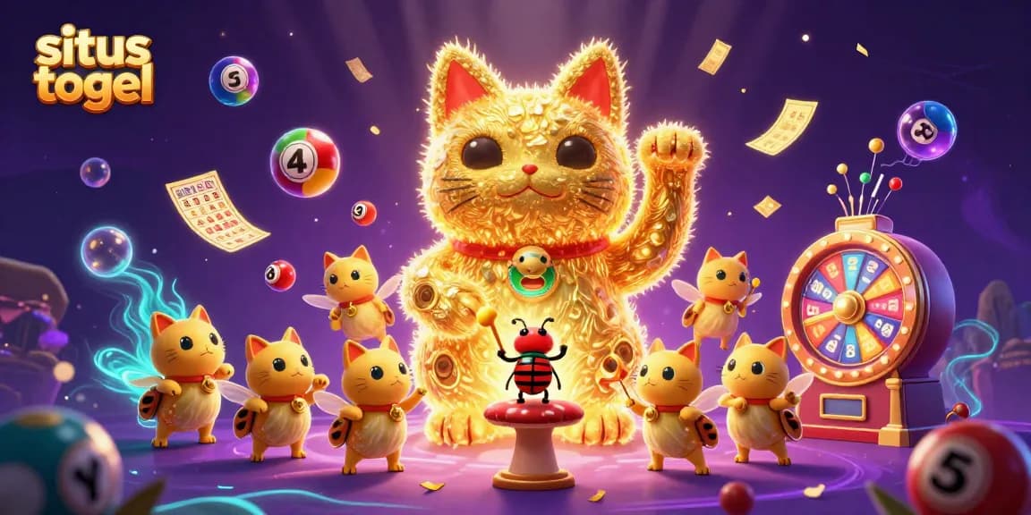 Menggandakan keseruan situs togel dengan ilustrasi kucing keberuntungan dan bola lotre berwarna-warni