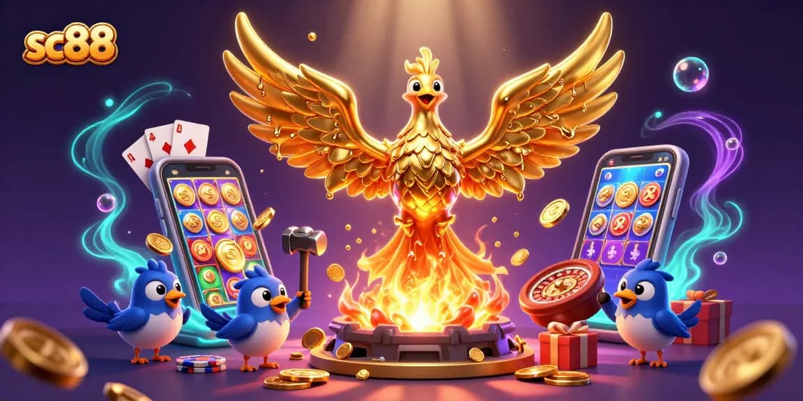 Experience sc88 gaming excitement with a molten phoenix and vibrant slot game elements.