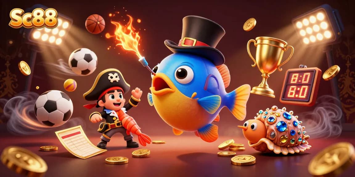 Sc88 invites players with a dynamic scene of treasure hunting undersea, featuring cartoon characters and casino elements.