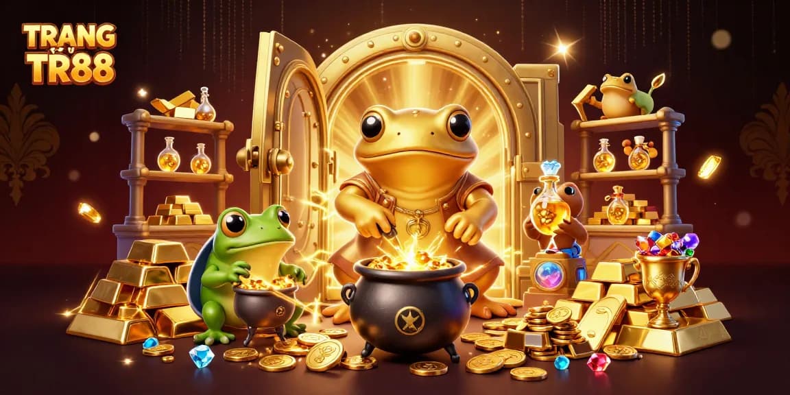 Experience thrilling action at TRANG CHỦ TR88 with gold coins and casino adventures in a dynamic illustration.