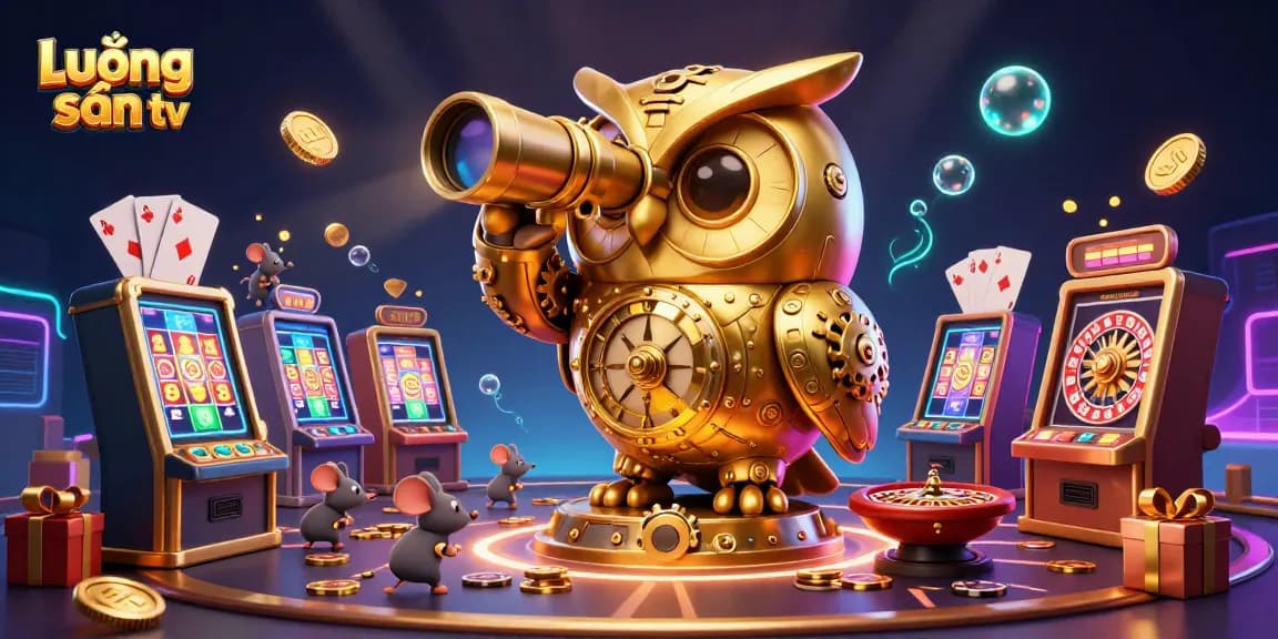 Lương sơn tv offers thrilling casino action with golden owl overseeing a vibrant, dynamic gaming scene full of excitement.