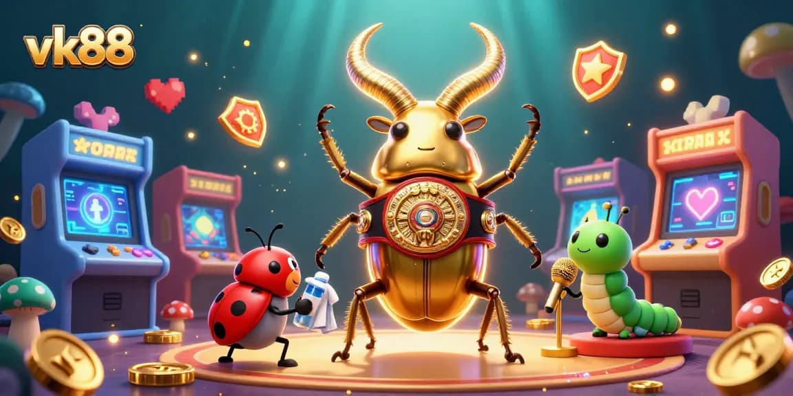 Engage in the excitement of vk88 as a giant golden stag beetle contests in a vibrant casino atmosphere.