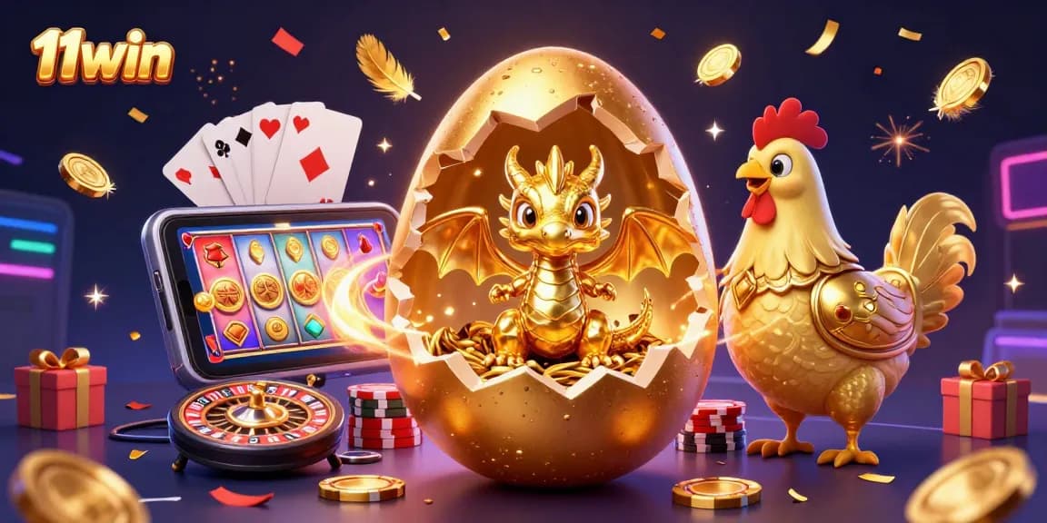 Experience thrilling wins with 11WIN's dynamic casino features and eye-catching golden dragon scene.