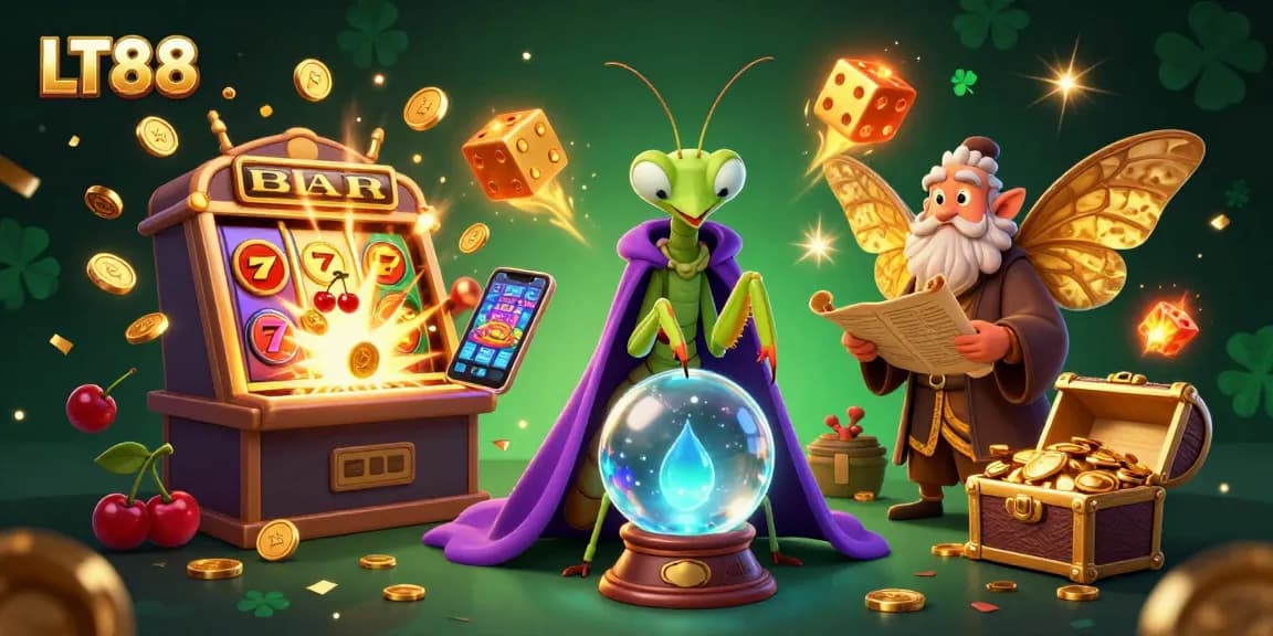 Experience the thrill of LT88 with vibrant casino gaming elements in a dynamic 3D scene.