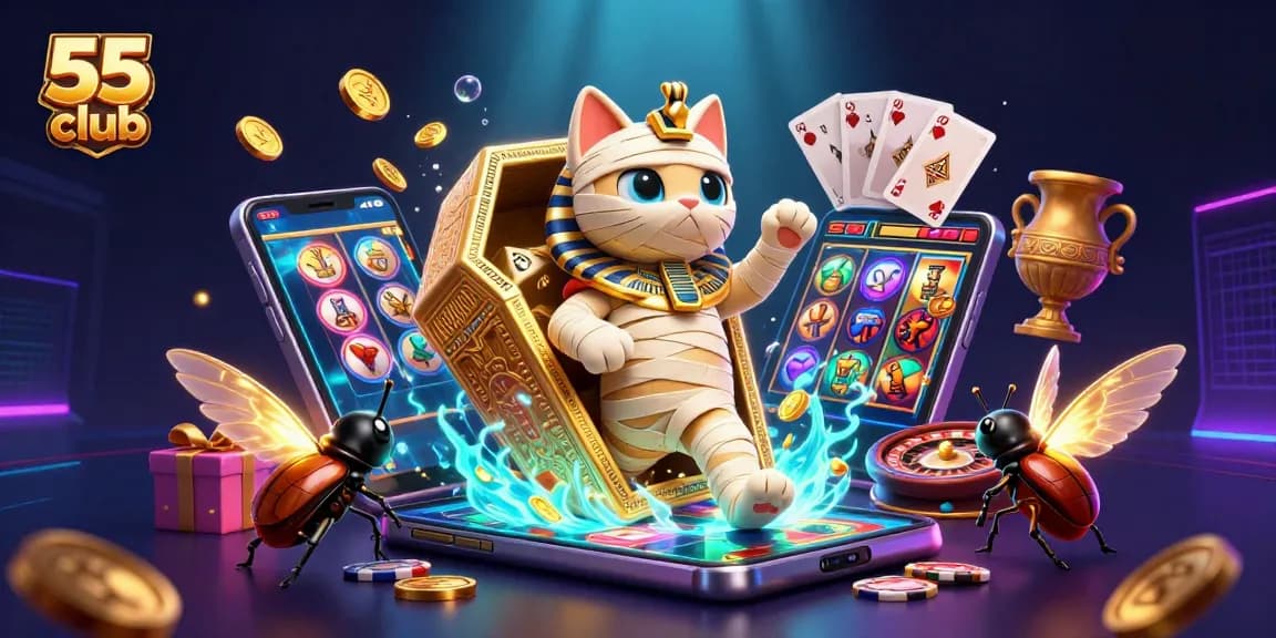 Win big with the 55 club in an electrifying pyramid casino scene.