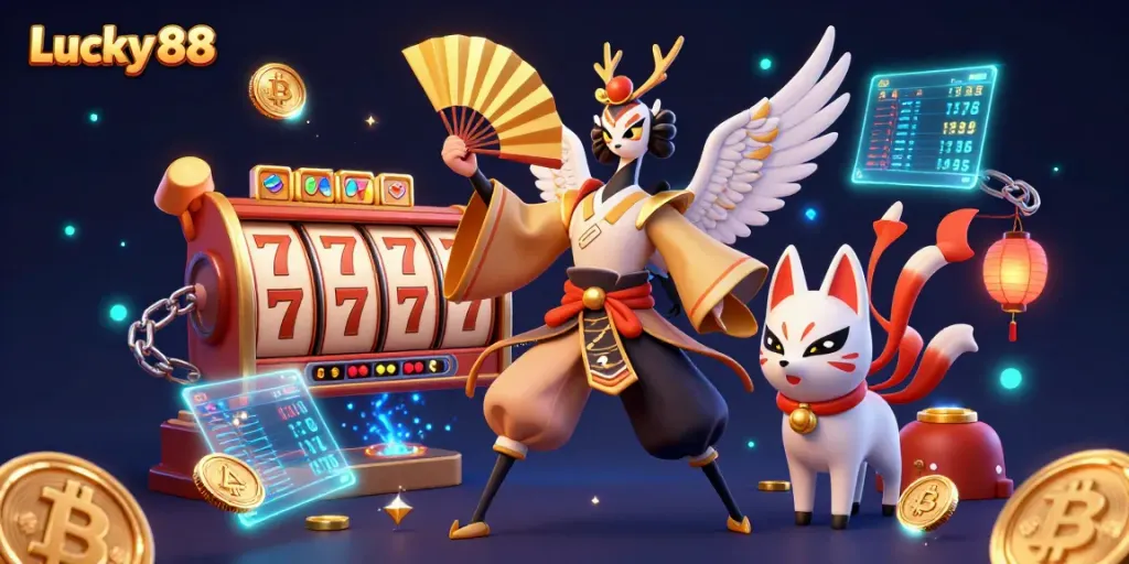 Experience thrilling gameplay in Lucky 88 with vibrant characters and dynamic casino elements.
