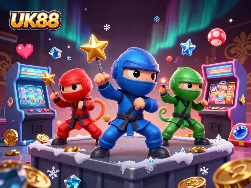Join the excitement at UK88 with vibrant 3D characters and casino gaming elements in action.