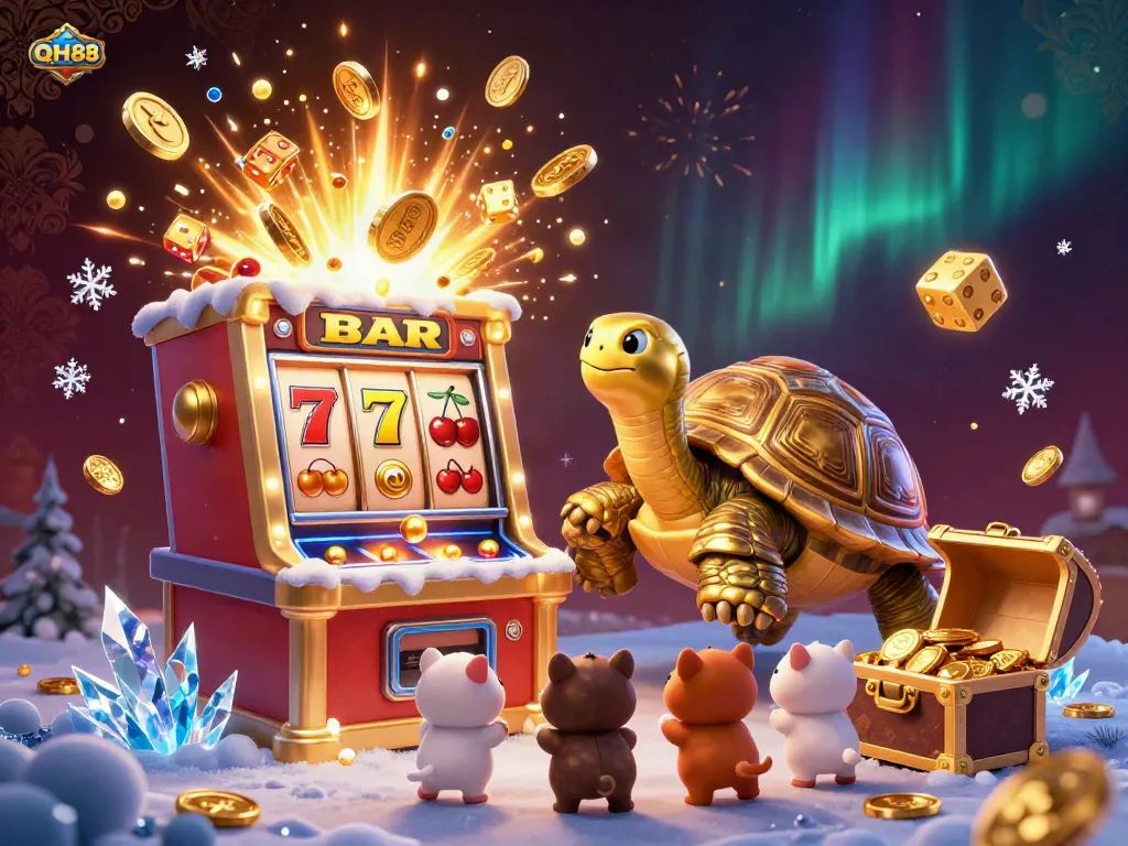 Engage with QH88's vibrant cinematic casino scene featuring thrilling slot action and dynamic game elements.