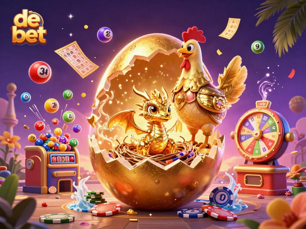 Experience the thrill of de bet as a golden egg reveals a golden dragon among vibrant casino elements.