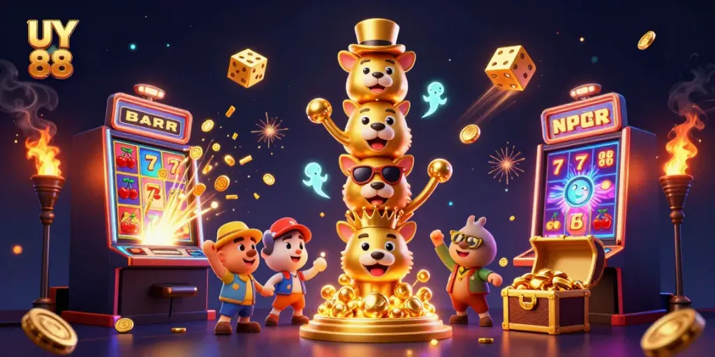 Experience the excitement of UY 88 with vibrant casino elements and captivating characters.