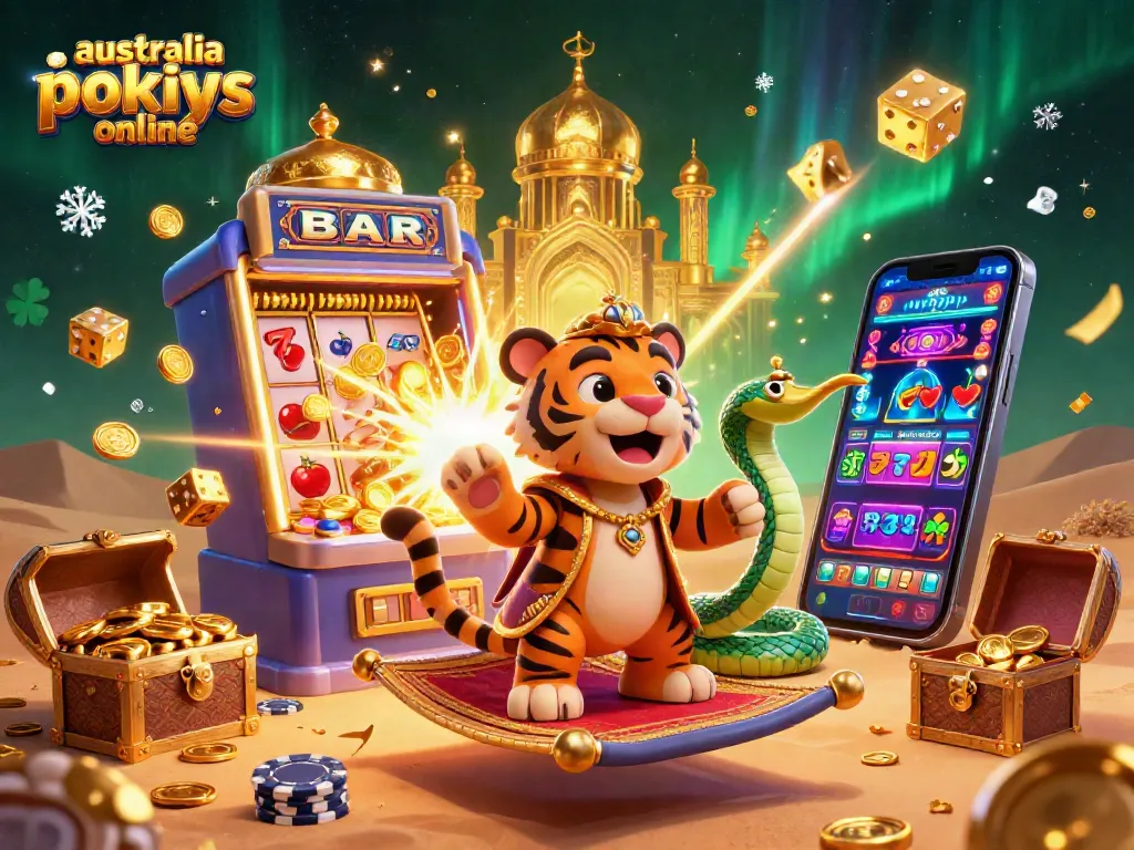 Experience thrilling spins with exciting jackpots at australia pokies online, featuring vibrant slot machines and coin explosions.