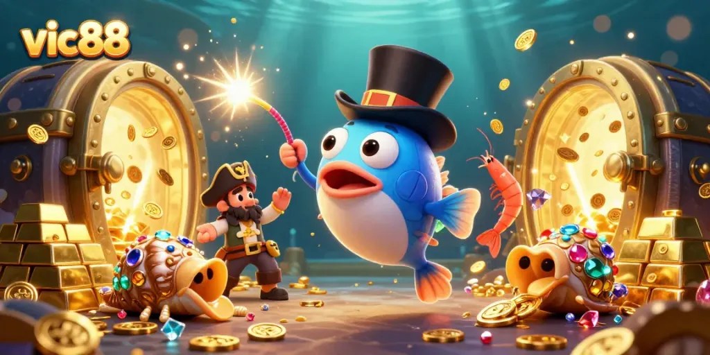 Experience excitement with vic88 in a vibrant underwater casino scene filled with treasures and adventure.