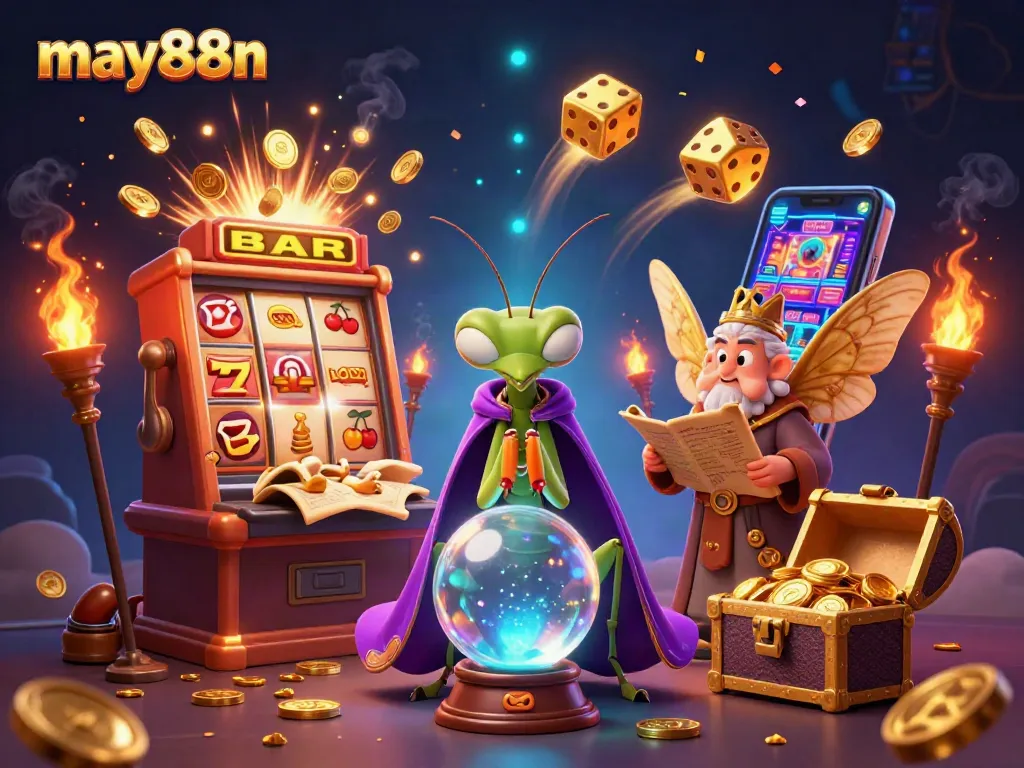 Win big with may88n's vibrant 3D casino illustration showcasing a magical jackpot experience.