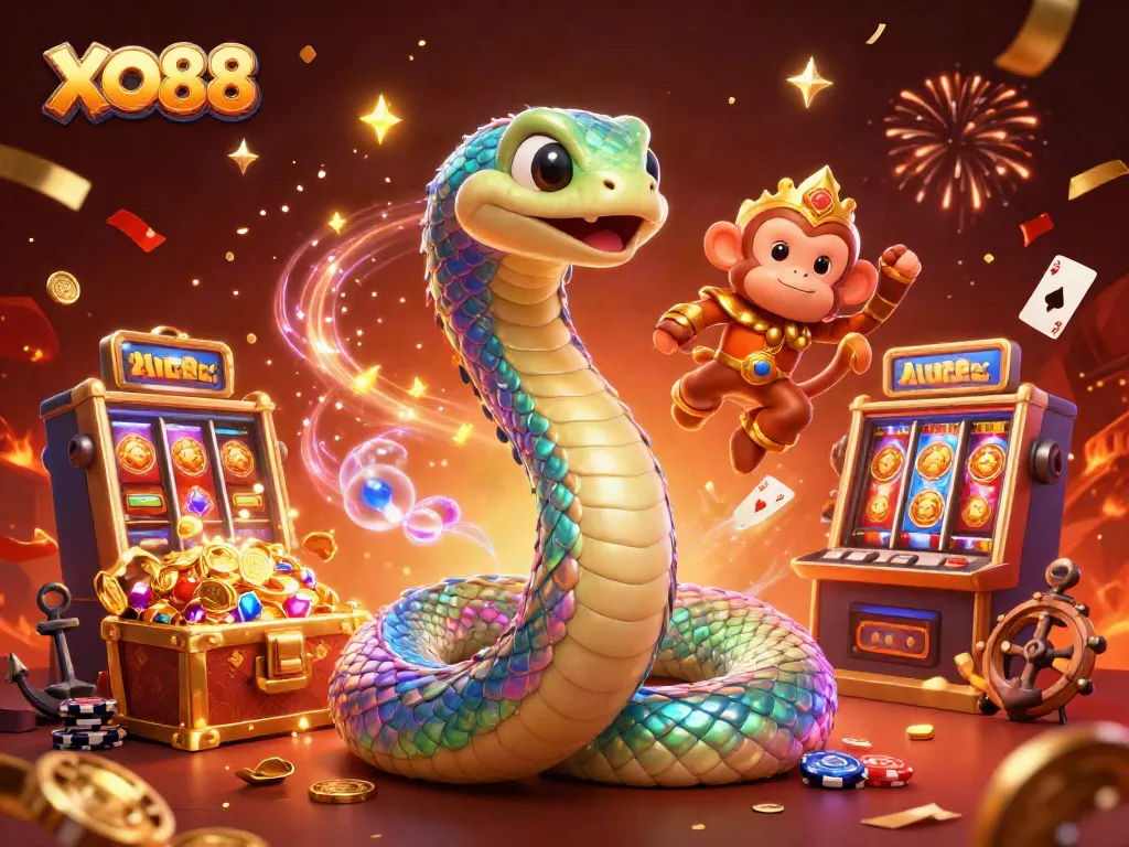 XO88 captures thrilling casino excitement with vibrant characters and play elements.