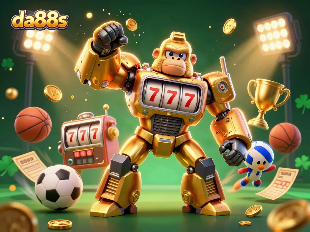 Experience unbeatable excitement with da88s as the golden gorilla mech wins big in this vibrant casino adventure.