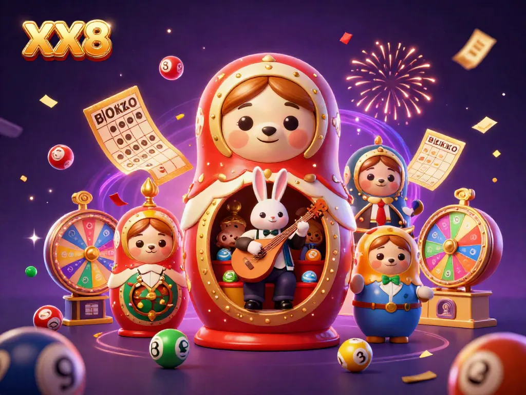 Engage in interactive gaming experiences with XX8 featuring colorful lottery elements and festive characters.