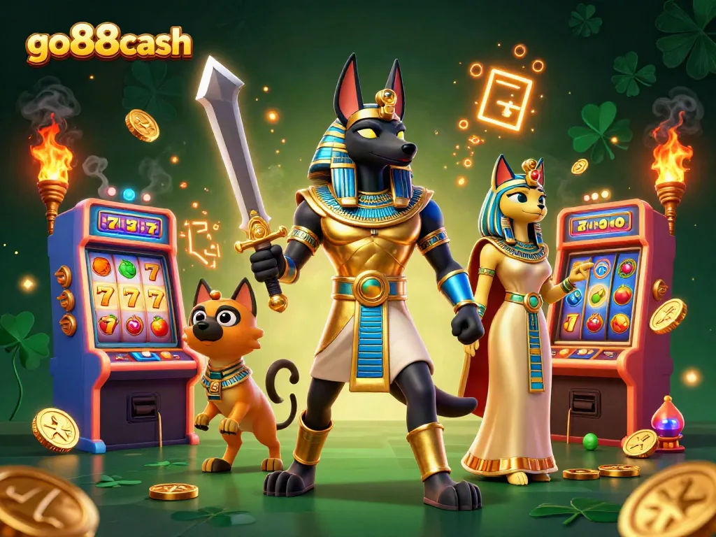 Experience thrilling gameplay at go88cash in a vibrant casino adventure featuring Anubis, Bastet, and exciting slot machines.
