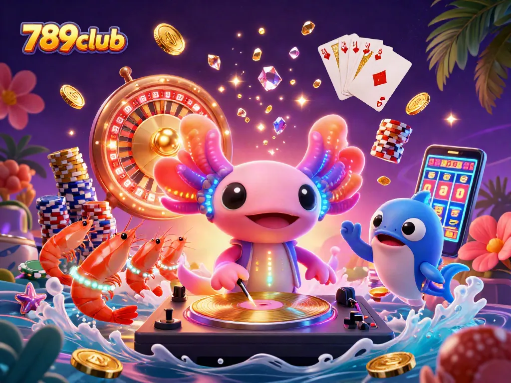 Experience the excitement of 789club with lively characters celebrating casino winnings amidst energetic visuals.