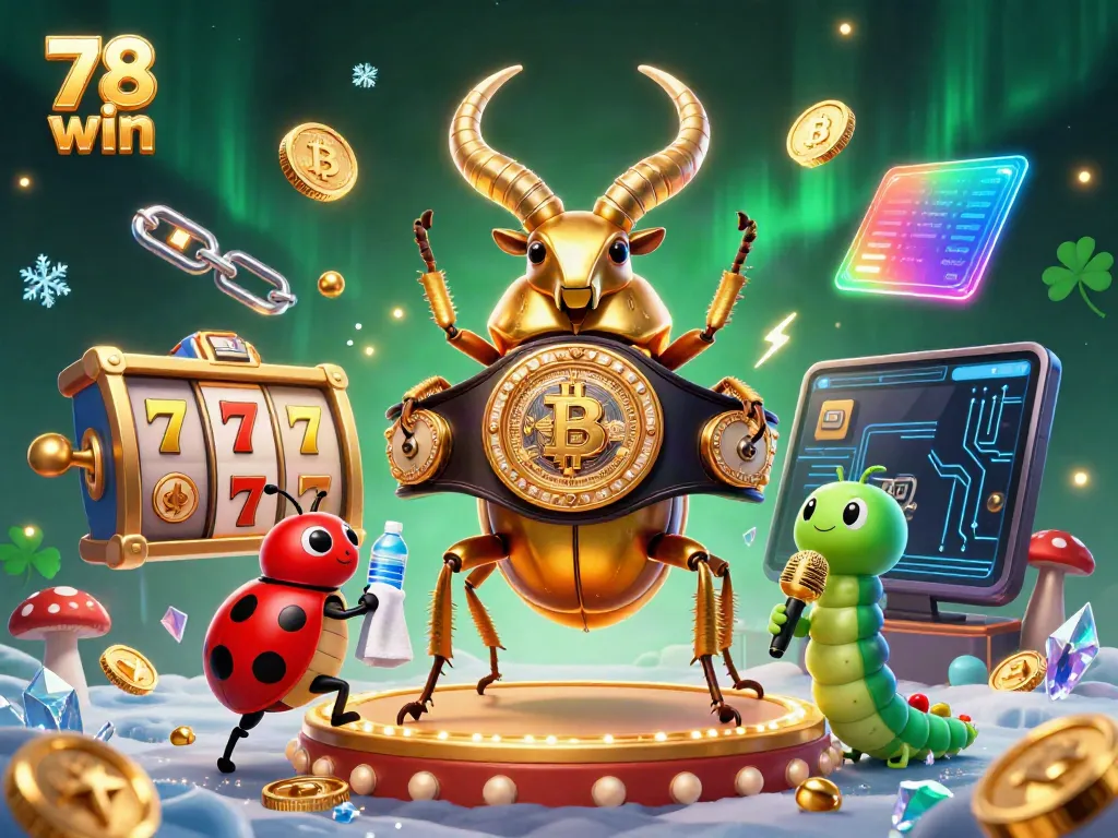 Experience the thrill of 78 win with a dynamic casino scene featuring a golden stag beetle champion and vibrant game elements.