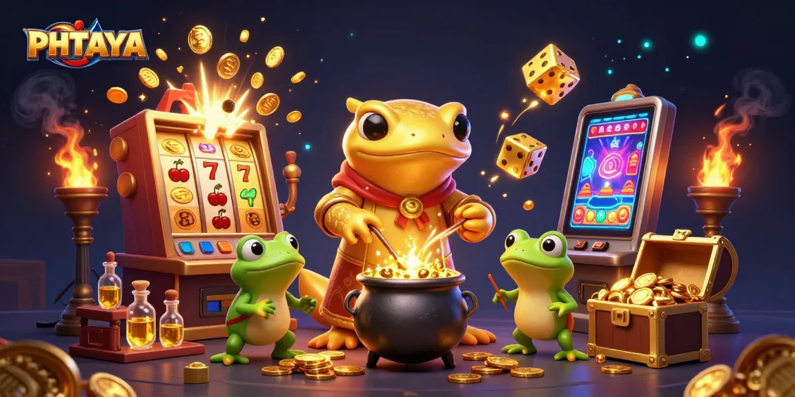 PHTAYA showcases a magical scene of an alchemist creating gold coins surrounded by vibrant casino elements.
