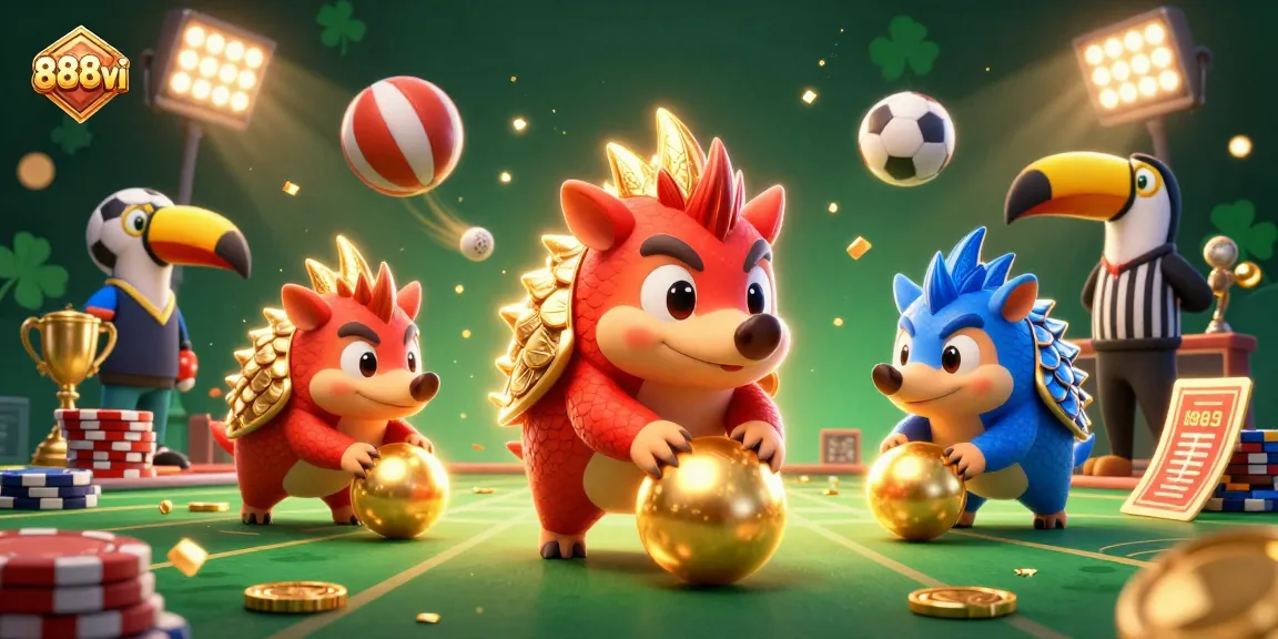 Experience the thrilling action of 888vi as rival pangolins engage in a vibrant casino showdown.