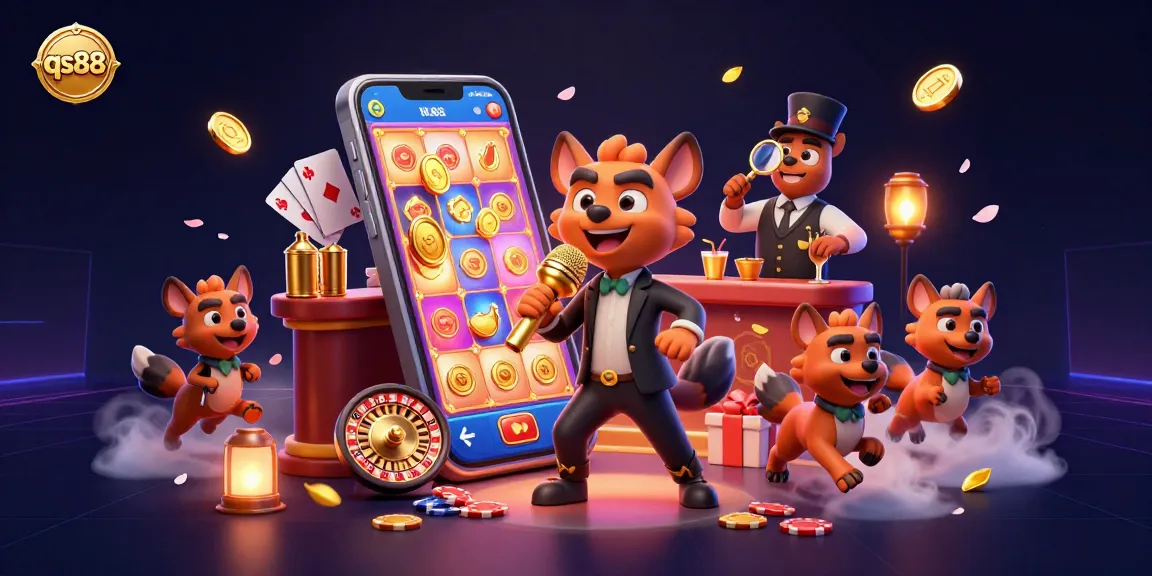 qs88 casino hyenas entertain in vibrant scene with slot games and gold coins