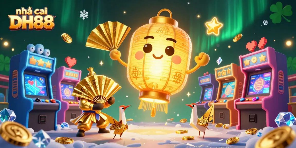 Experience gaming at nhà cái DH88 with magical lantern spirits and vibrant arcade elements.