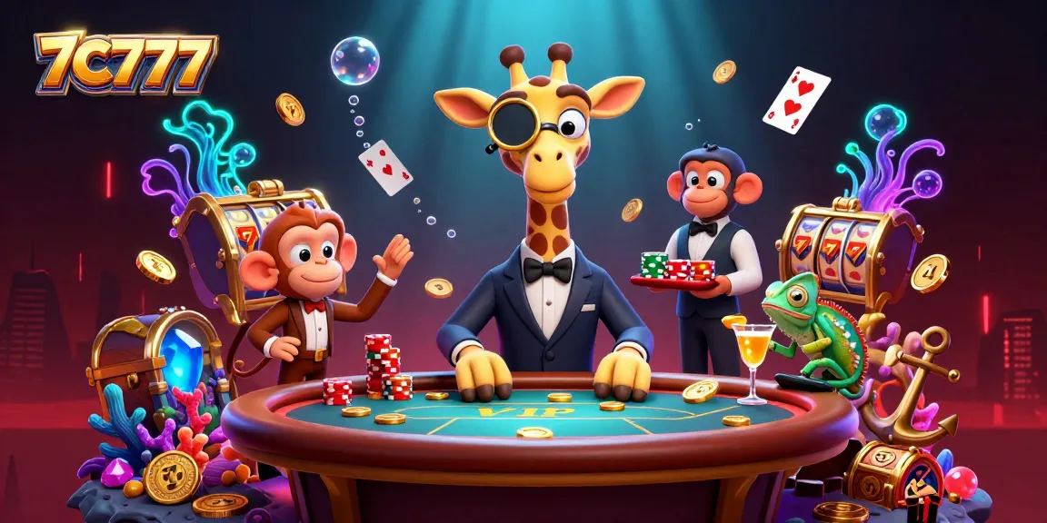 Experience the thrill of 7C777 with vibrant casino elements in an engaging 3D scene.