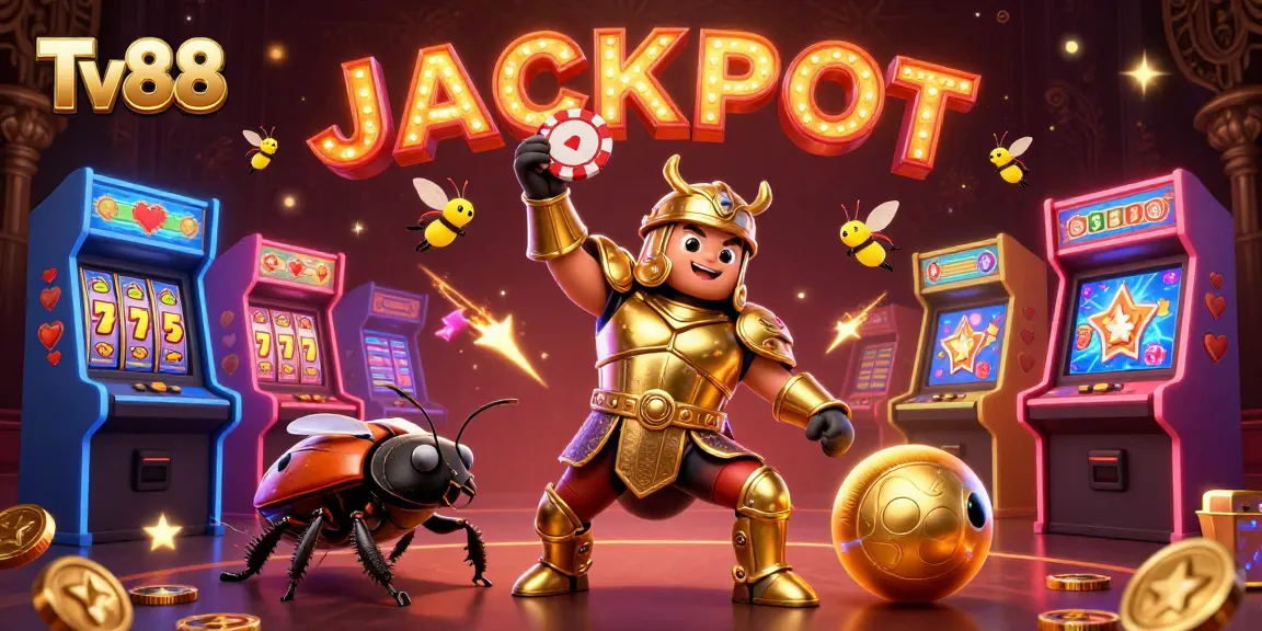 Win big at Tv88 with vivid slot jackpots and vibrant arcade elements in this exciting illustration.