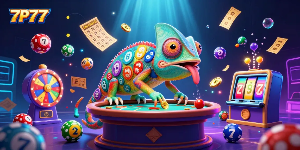 Engage with 7P777's vibrant 3D casino scene filled with dynamic gaming elements and energetic characters.