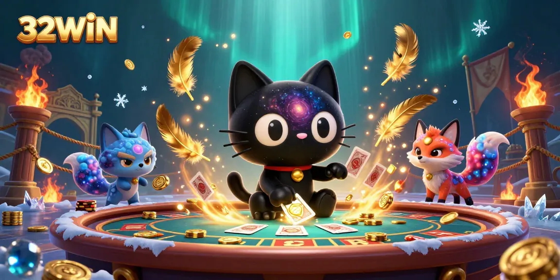 Engage with 32WIN at a cosmic casino featuring dynamic characters and vibrant gaming elements.