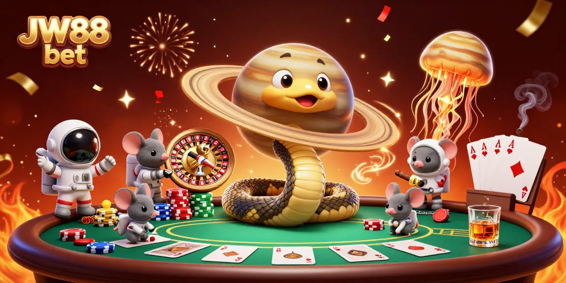 Experience excitement with JW88 bet in this dynamic casino scene featuring whimsical characters and vibrant gaming elements.