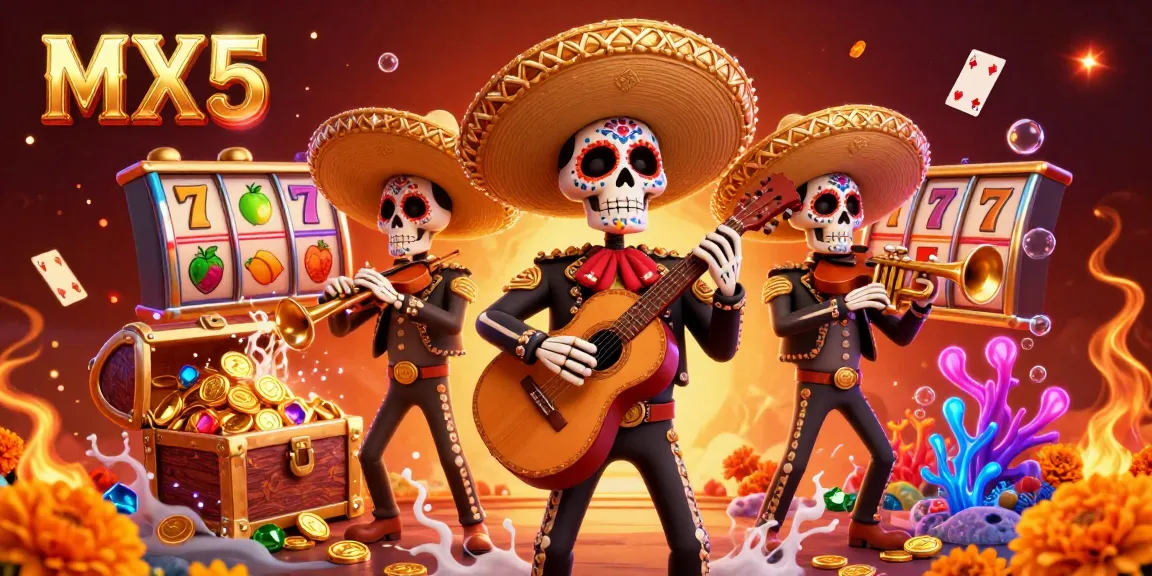 Experience the vibrant world of MX5 with a lively mariachi band inviting bettors to the casino.
