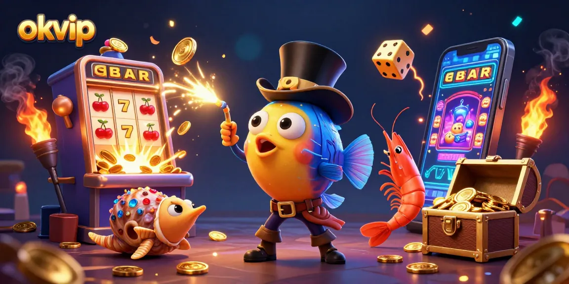 Engage in thrilling gameplay with okvip, featuring an anglerfish, shrimp, and a treasure snail in a vibrant casino scene.