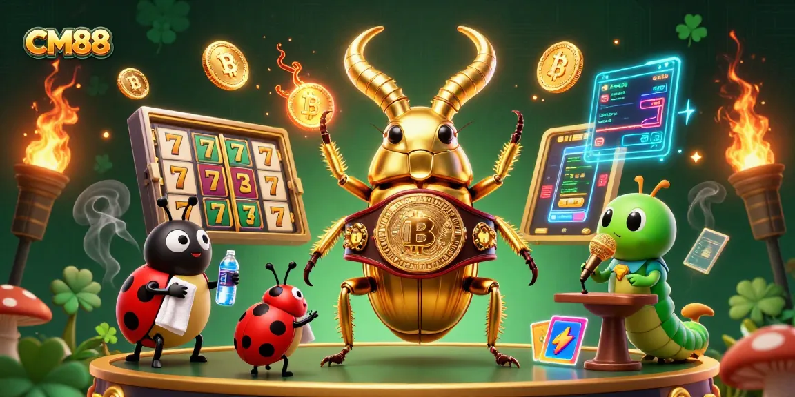 Spin and win at CM88 with an exciting 3D illustration featuring vibrant casino action and characters.