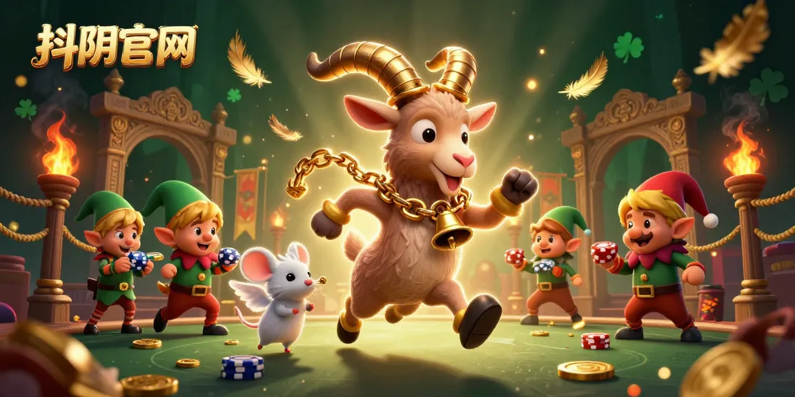 Engage with 抖阴官网 by exploring a festive casino atmosphere featuring a playful Krampus goat and lively characters.