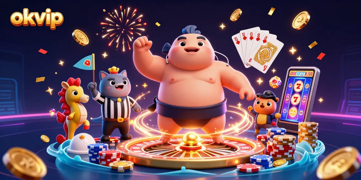 Experience winning at okvip casino with dynamic characters and exhilarating gaming elements in a vibrant scene.