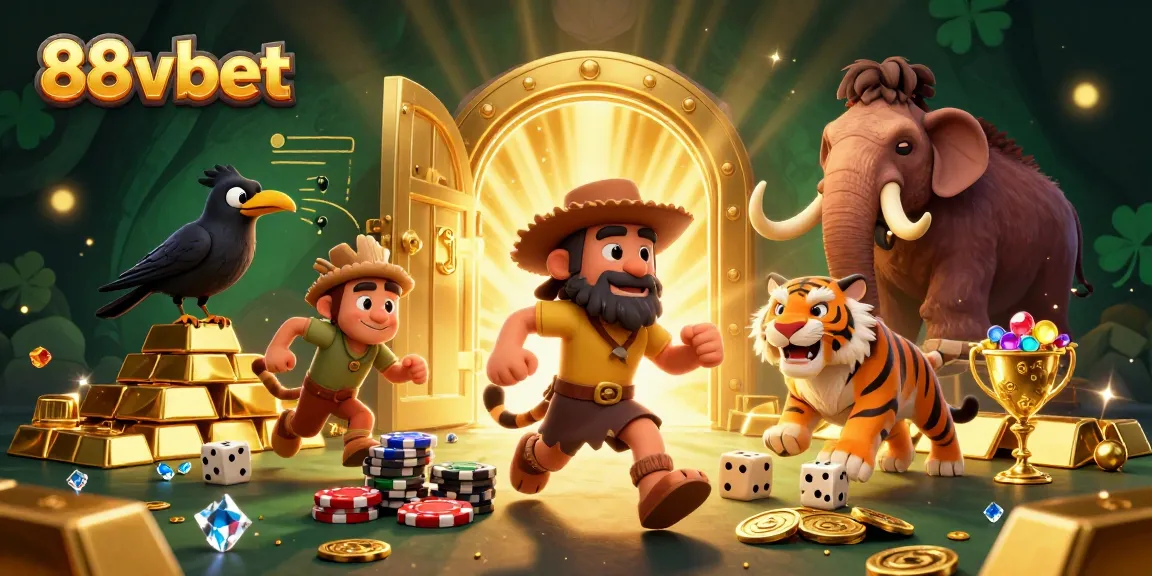 Experience thrilling action with 88vbet in this lively casino scene featuring cartoon characters.