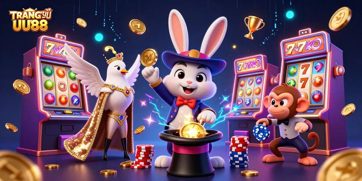 Win big with TRANG CHỦ UU88 in an exciting casino scene featuring charming characters and dynamic game elements.