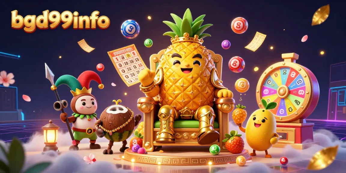 Experience the vibrant action of bgd99info with a lively casino scene featuring a golden pineapple king and dynamic elements.