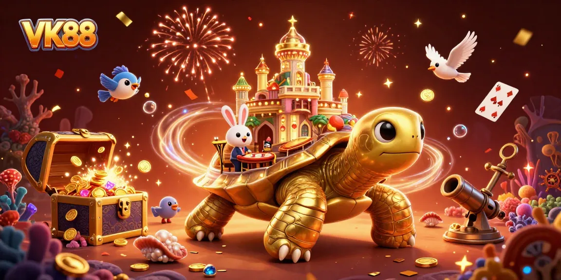 Experience thrilling gameplay with VK88's magical casino scene featuring vibrant characters and treasures.