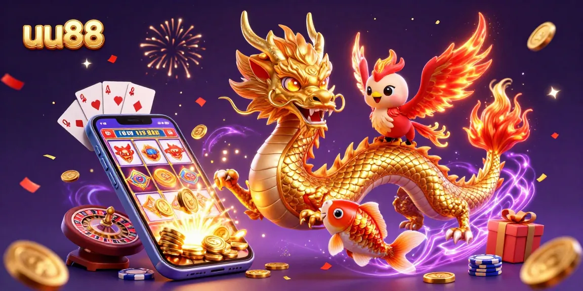 Experience thrilling action at uu88 with a fierce dragon, playful phoenix, and koi fish winning coins!