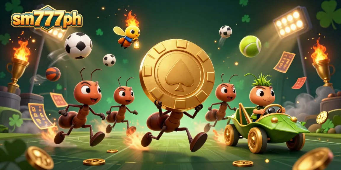 Engage with sm777ph's thrilling heist as ants take center stage with oversized poker chips and dynamic sports elements.
