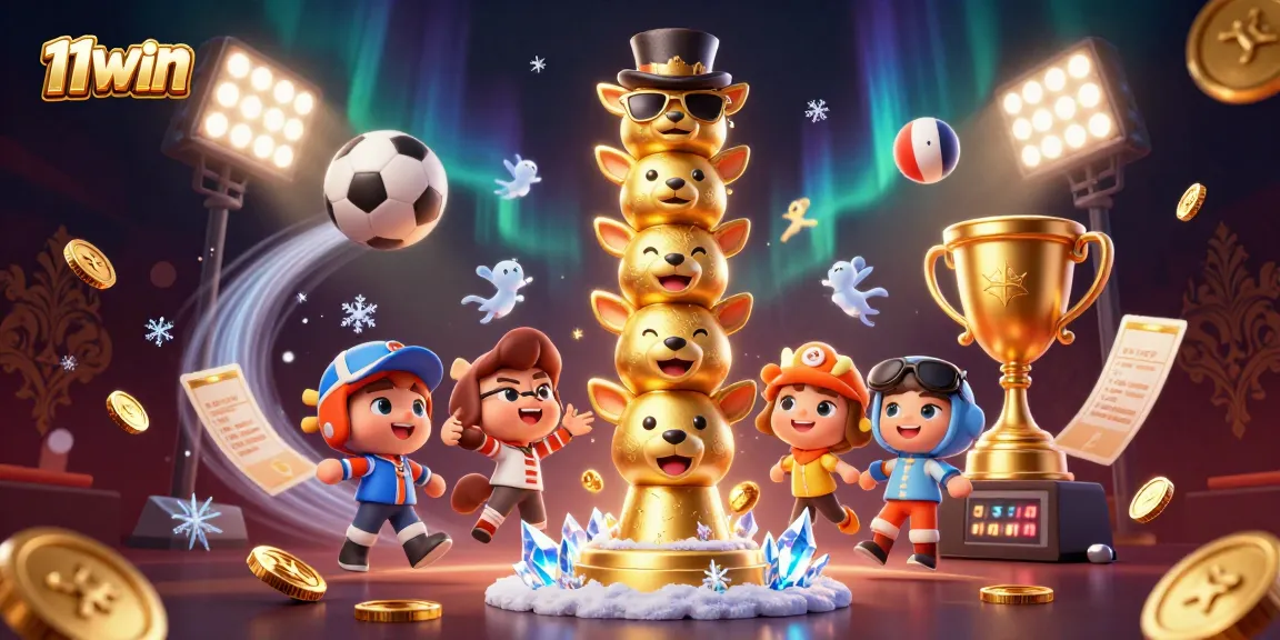 Experience the exciting world of 11WIN with vibrant sports balls and golden casino elements.