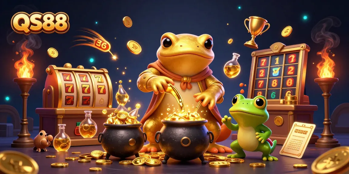 QS88 offers a vibrant 3D scene featuring golden elements and thrilling casino activities.