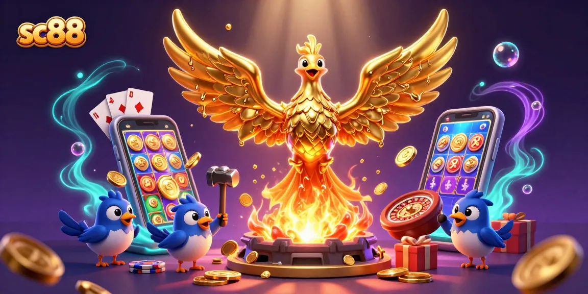 Experience sc88 gaming excitement with a molten phoenix and vibrant slot game elements.