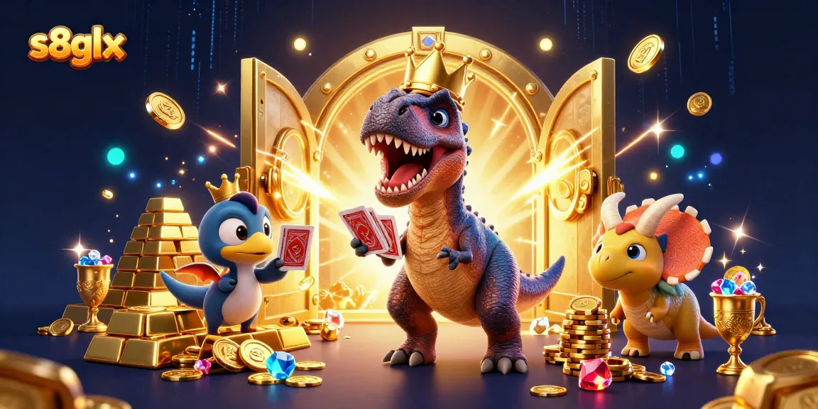 Participate in exciting games at s8glx with a friendly dinosaur casino scene filled with treasures.